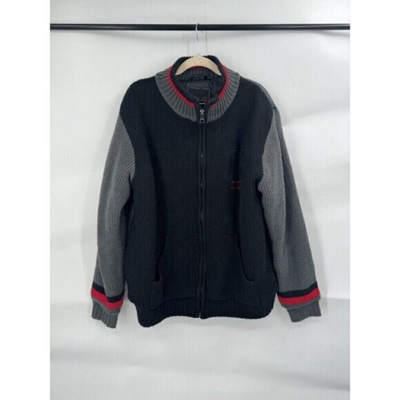 COOGI Jacket Men’s XL Black Puffer Ribbed Knit Varsity Style Full Zip Y2K Preppy - Picture 1 of 13